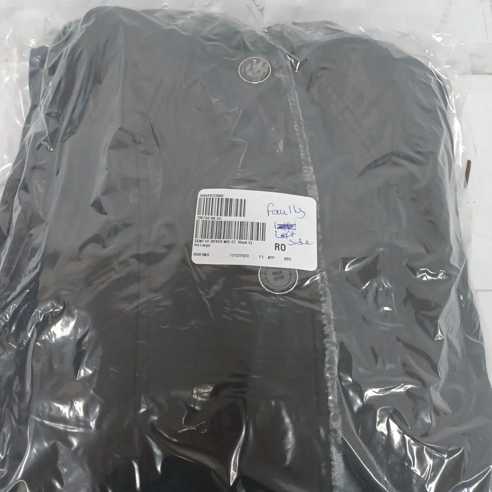 CENTIGRADE TEXTURED PRINT FAUX FUR REVERSIBLE MID LENGTH COAT IN BLACK - XL