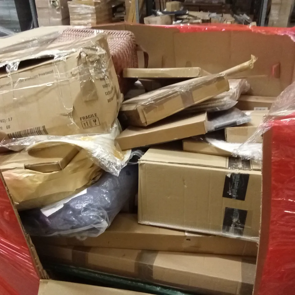 PALLET OF ASSORTED HOUSEHOLD GOODS AND PRODUCTS TO INCLUDE; FLATPACK FURNITURE ETC
