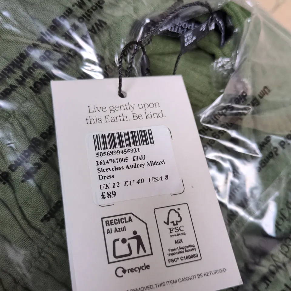 NOBODY'S CHILD KHAKI SLEEVELESS AUDREY MIDAXI DRESS – UK 12