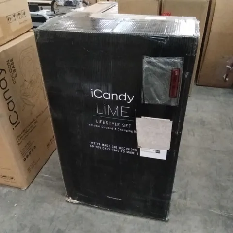 BOXED ICANDY LIME LIFESTYLE CHARCOAL COMBO STROLLER & CARRYCOT