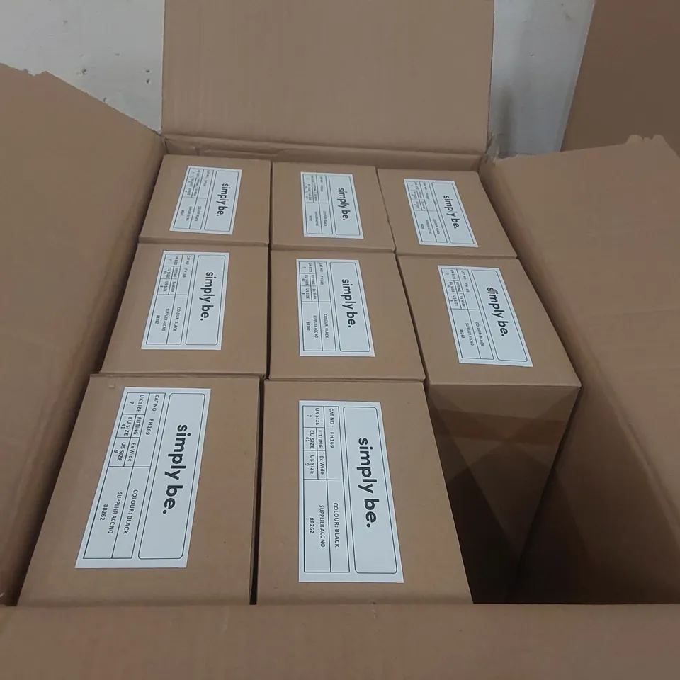 BOX CONTAINING APPROXIMATELY 9x BRAND NEW SIMPLY BE BLACK JUPITER EXTRA WIDE SHOES - SIZE 7