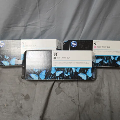 APPROXIMATELY 10 X ASSORTED HP DESIGNJET 91 PRINTER INK 775ML LIGHT MAGENTA, LIGHT CYAN, MATTE BLACK