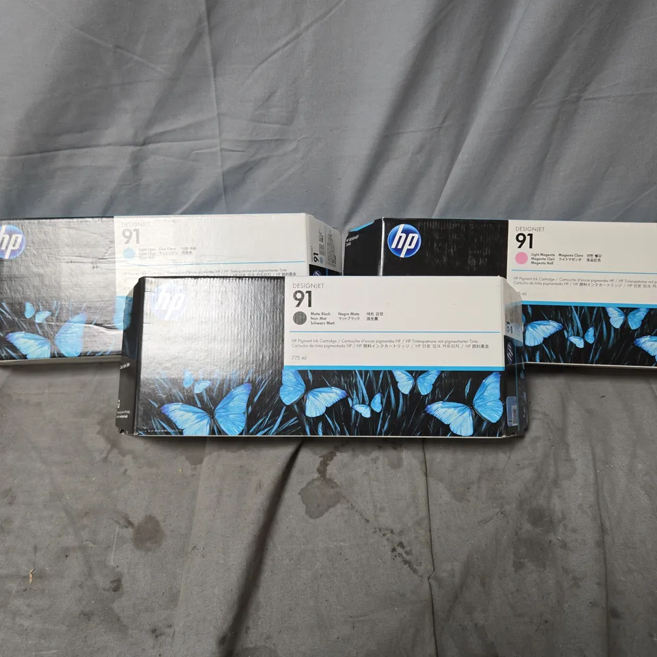 APPROXIMATELY 10 X ASSORTED HP DESIGNJET 91 PRINTER INK 775ML LIGHT MAGENTA, LIGHT CYAN, MATTE BLACK