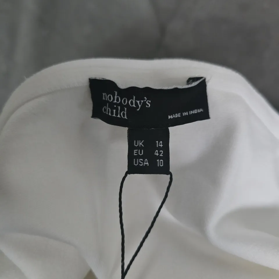 NOBODY'S CHILD WHITE BARDOT MIDI DRESS – UK 14 (EU 42, US 10)