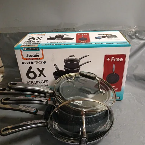 BOXED SCOVILLE NEVERSTICK+ 4+1 PCE COOKWARE SET IN DARK GREY