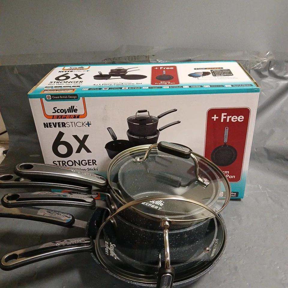 BOXED SCOVILLE NEVERSTICK+ 4+1 PCE COOKWARE SET IN DARK GREY