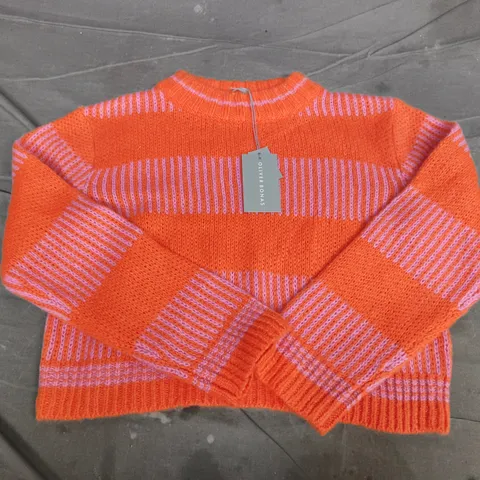 OLIVER BONAS ORANGE AND PINK STRIPEY CREW NECK JUMPER - SIZE 6