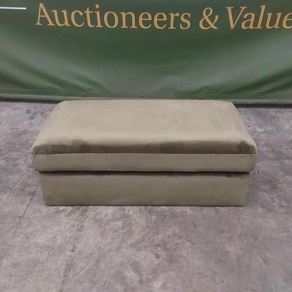 DESIGNER RECTANGULAR VELVET FOOTSTOOL - OLIVE 