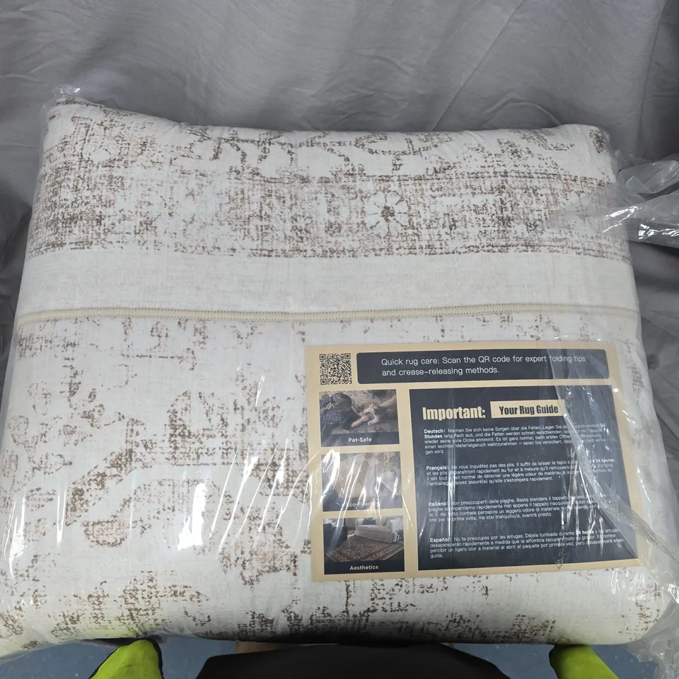 Beige & Cream Distressed Rug in Plastic Packaging