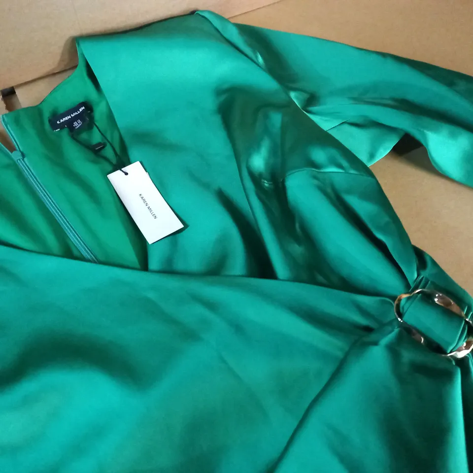 KAREN MILLEN ITALIAN STRUCTURED SATIN SLEEVED MINI DRESS - 14