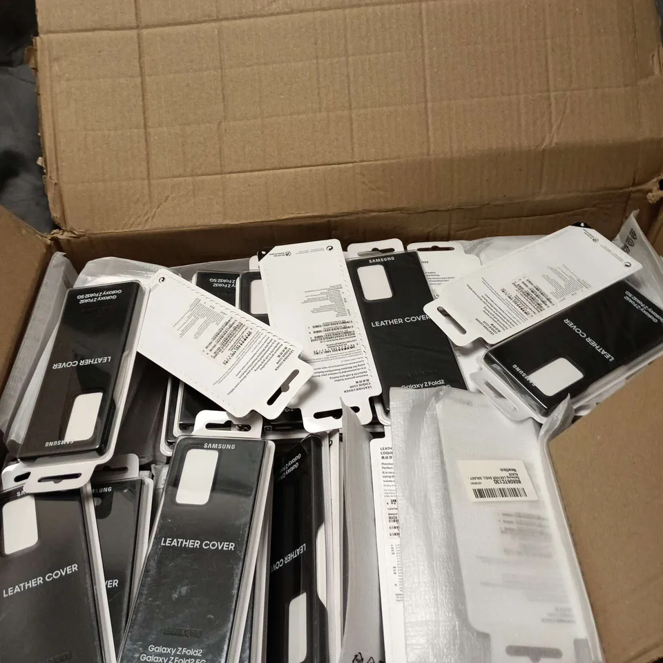 BOX OF APPROXIMATELY 50 SAMSUNG LEATHER COVER PHONE CASES 