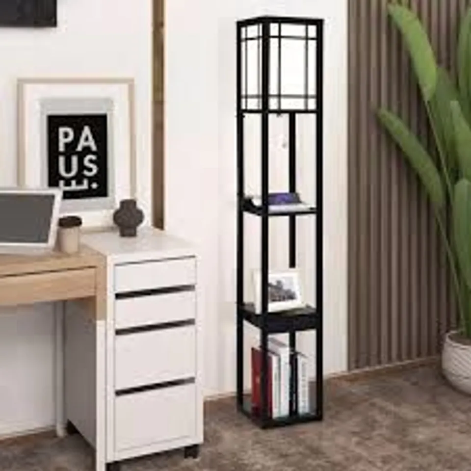 BOXED COSTWAY SINGLE DRAWER 3 SHELF TALL STORAGE FLOOR LAMP WITH 2 USB CHARGING PORT