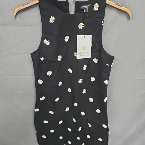 NOBODY'S CHILD X ELIZABETH SCARLETT EMBROIDERED PALERMO MINI DRESS IN BLACK SIZE 6