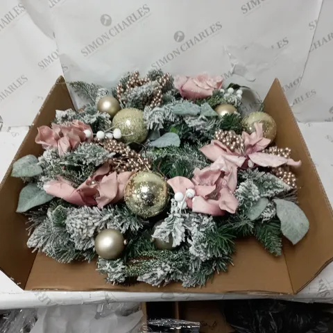 FROSTED ROSE PRE-LIT FESTIVE WREATH