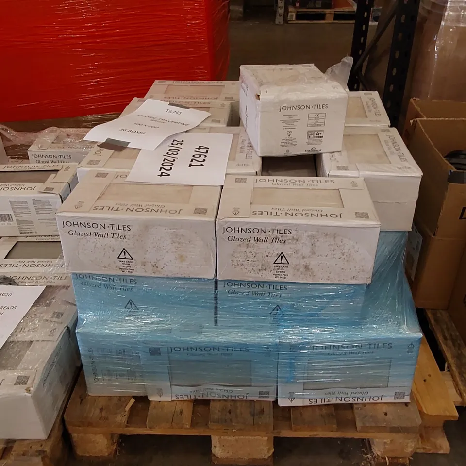 PALLET OF CLASSIC TRAVERTINE SATIN TILES,297 X 197 X 8MM, APPROXIMATELY 36 BOXES 