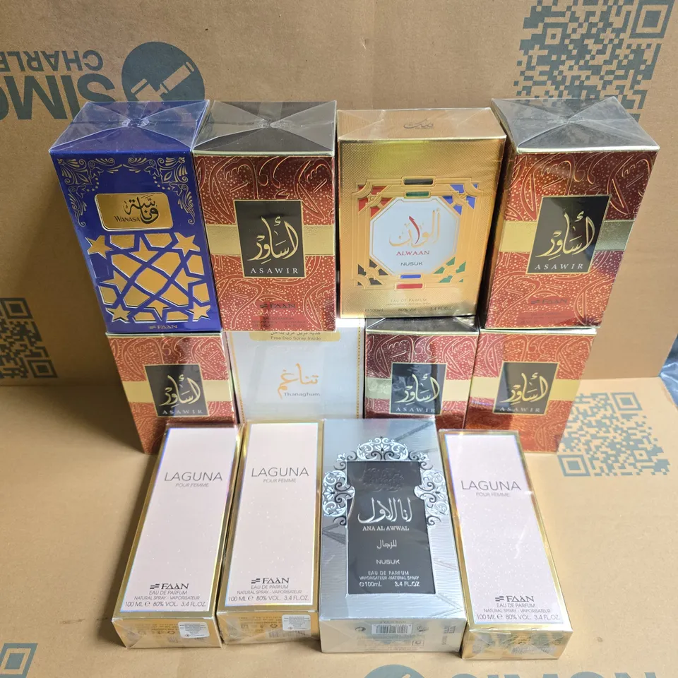 APPROXIMATELY 22 ASSORTED BOXED FRAGRANCES TO INCLUDE FAAN LAGUNA POUR FEMME, ALWAAN NUSUK EAU DE PARFUM, NUSUK ANA AL AWWAL EAU DE PARFUM, ETC - COLLECTION ONLY