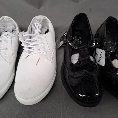 BOX OF APPROXIMATELY 10 ASSORTED PAIRS OF SHOES IN VARIOUS COLOURS, STYLES, AND SIZES