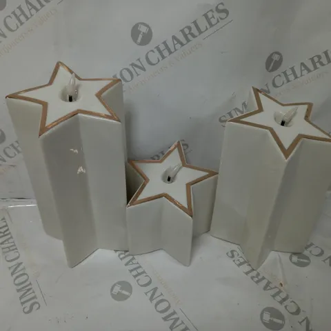 SET OF 3 PRE-LIT WHITE STAR CANDLES