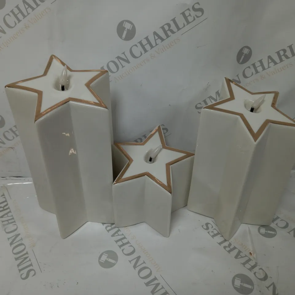 SET OF 3 PRE-LIT WHITE STAR CANDLES