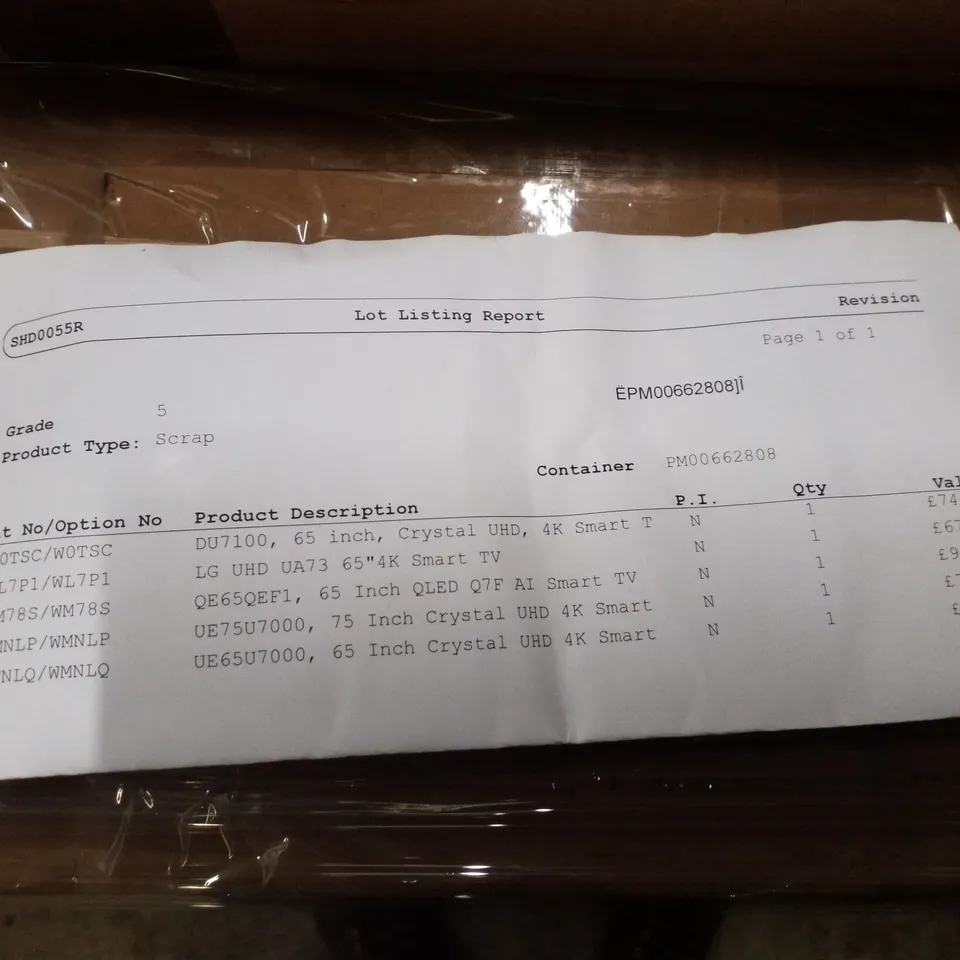 PALLET OF 5 ASSORTED DAMAGED TVS INCLUDING