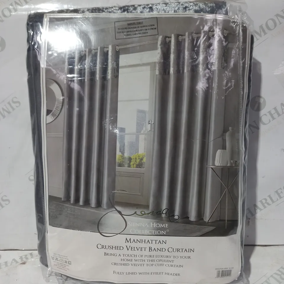 SIENNA MANHATTAN CRUSHED VELVET BAND CURTAINS IN SILVER COLOUR