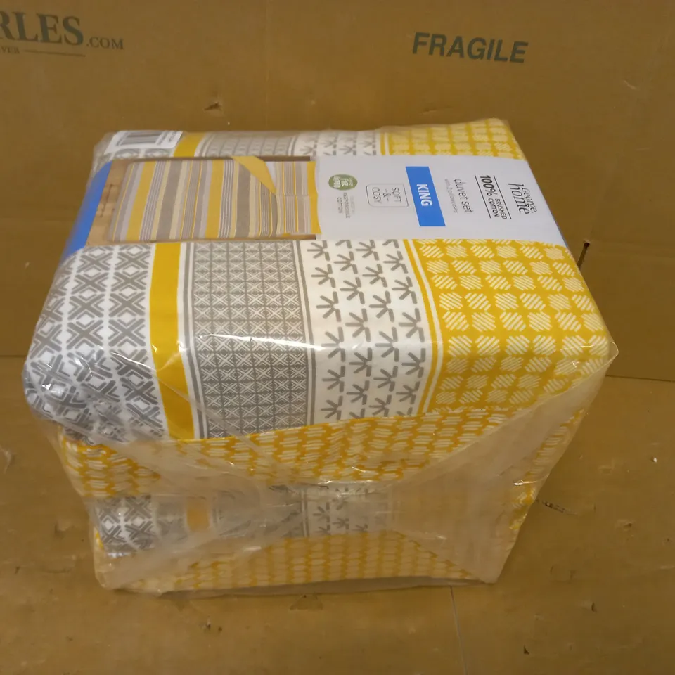 BOX OF 6 BRAND NEW GEORGE HOME 100% COTTON KING SIZE DUVET SETS IN YELLOW/GREY