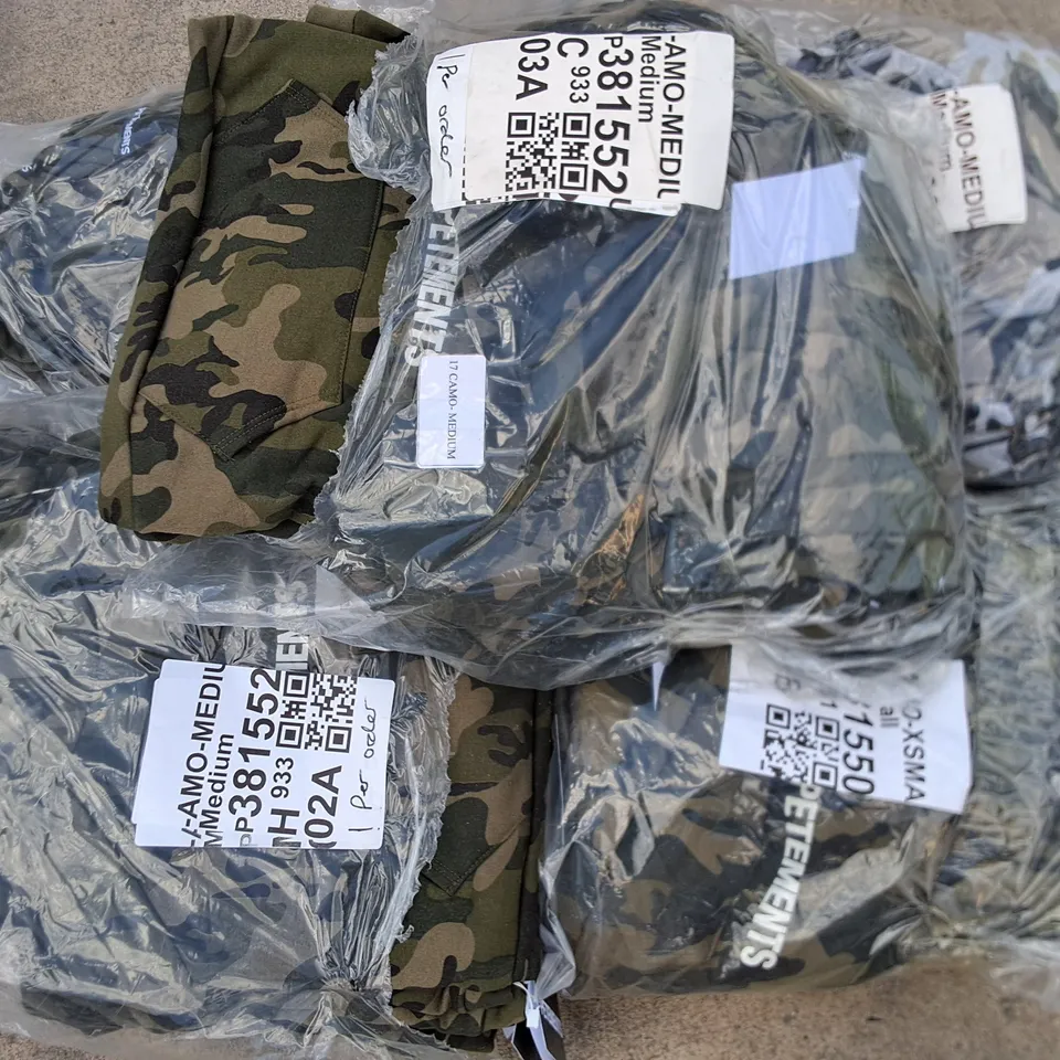 LOT OF APPROXIMATELY 60 PETEMENTS CAMO DESIGN DOG HOODIES - VARIOUS SIZES 
