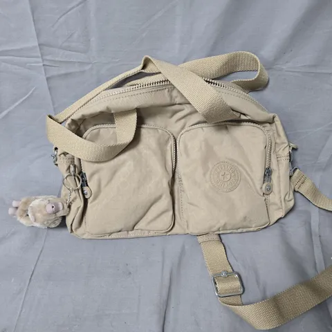 KIPLING BEIGE CROSSBODY BAG WITH PLUSH MONKEY KEYCHAIN