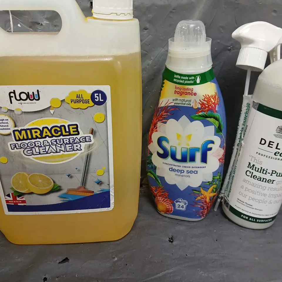 6 ASSORTED LIQUIDS TO INCLUDE SCOLA ARTMIX PAINT , SURF DEEP SEA , FLOOR CLEANER ETC