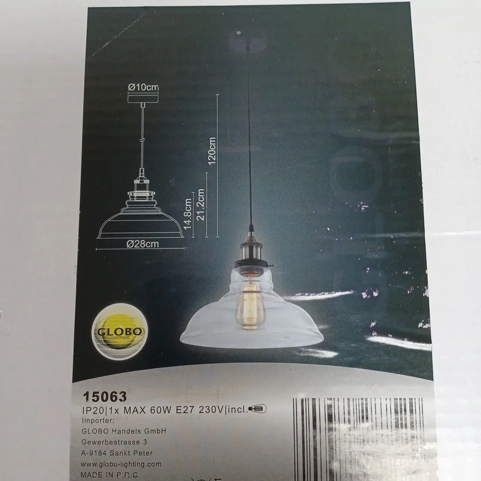 BOXED GLOBO LIGHTING E27 KNUD PENDANT LAMP CLEAR SHADE