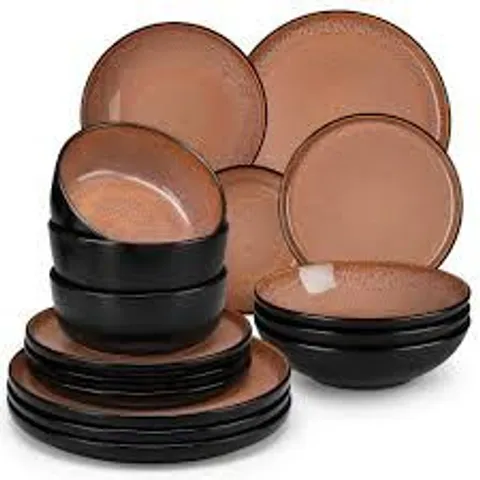 BOXED SERIES AMBER 16-PIECE RED AND BLACK STONEWARE DINNERWARE SET (1 BOX)