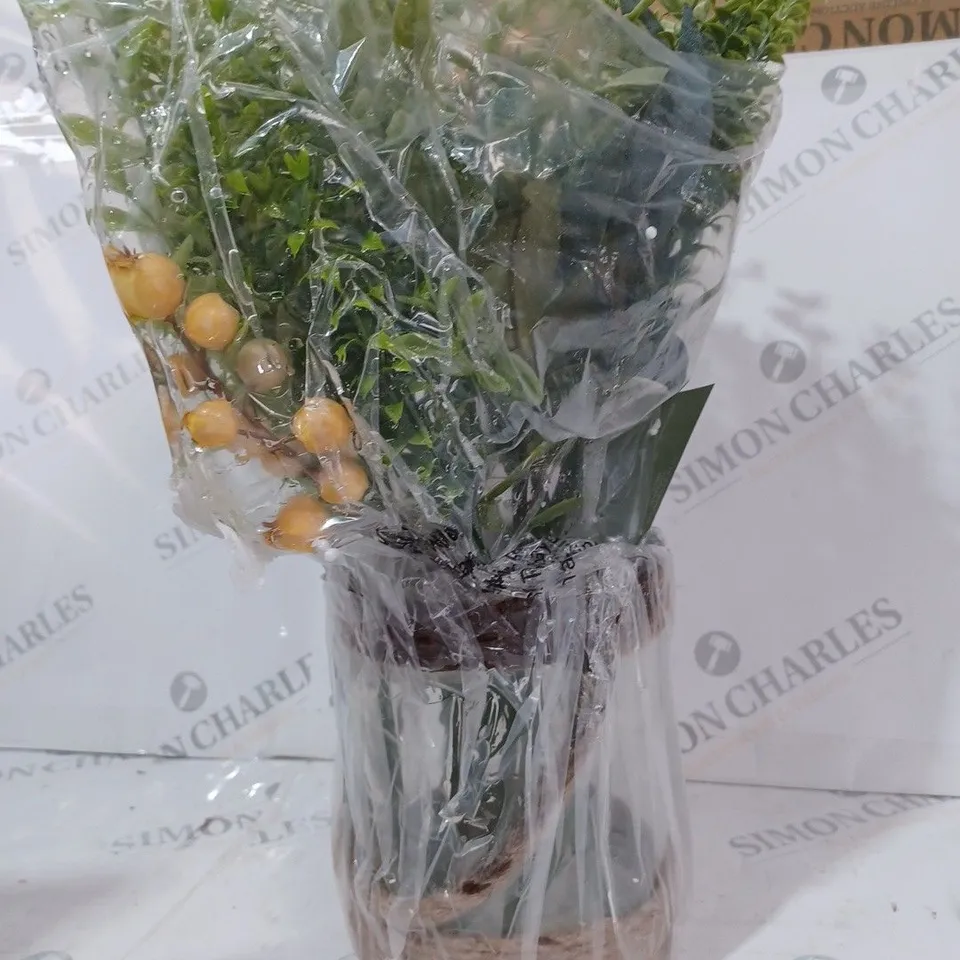 SARA DAVIES FAUX BOUQUET IN GLASS ROPE DETAIL VASE - COLLECTION ONLY