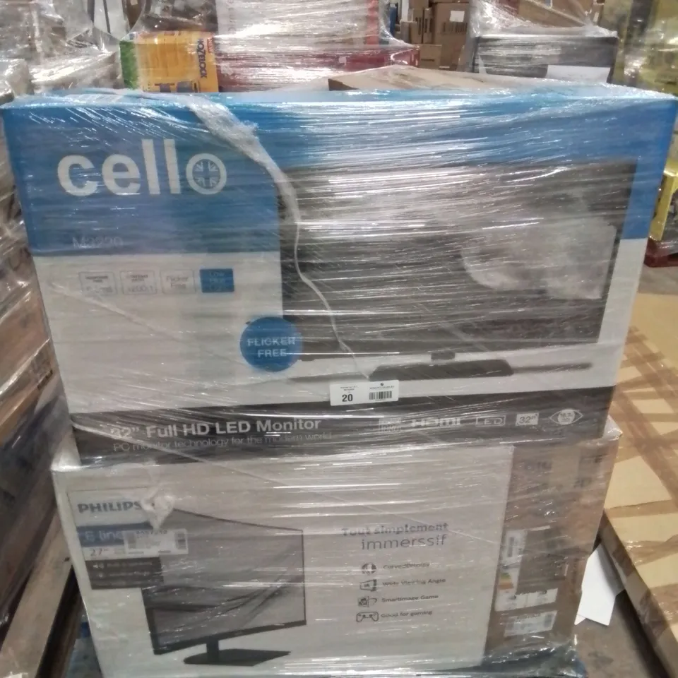 PALLET OF APPROXIMATELY 13 UNPROCESSED RAW RETURN MONITORS AND TELEVISIONS TO INCLUDE;