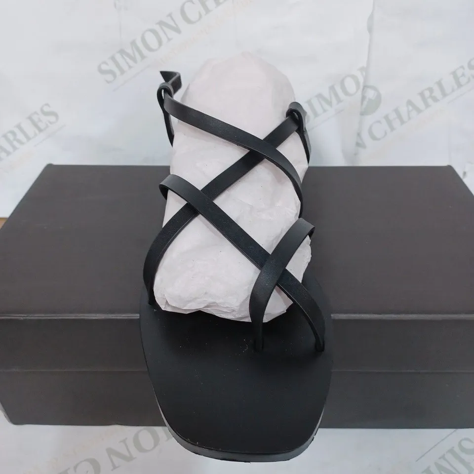 BOXED PAIR OF HUSH MILA MINIMALIST SANDALS - BLACK / SIZE: 40 EU 