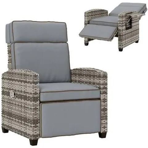 BOXED OUTSUNNY 145Β° RECLINING RATTAN ARMCHAIR WITH FOOTREST - MIXED GREY