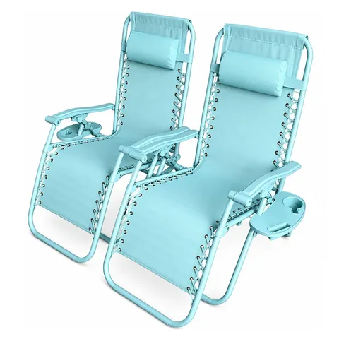 BOXED NEO SET OF 2 AQUA SEAFOAM ZERO GRAVITY RECLINER GARDEN SUN LOUNGERS