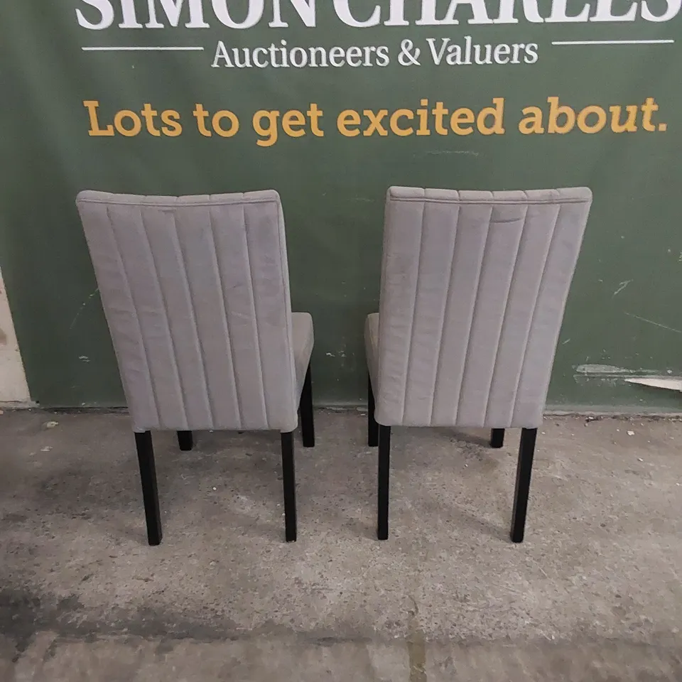 SET OF 2 SALISBURY DINING CHAIRS, GREY CLASSIC VELVET & BLACK SOLID HARDWOOD 