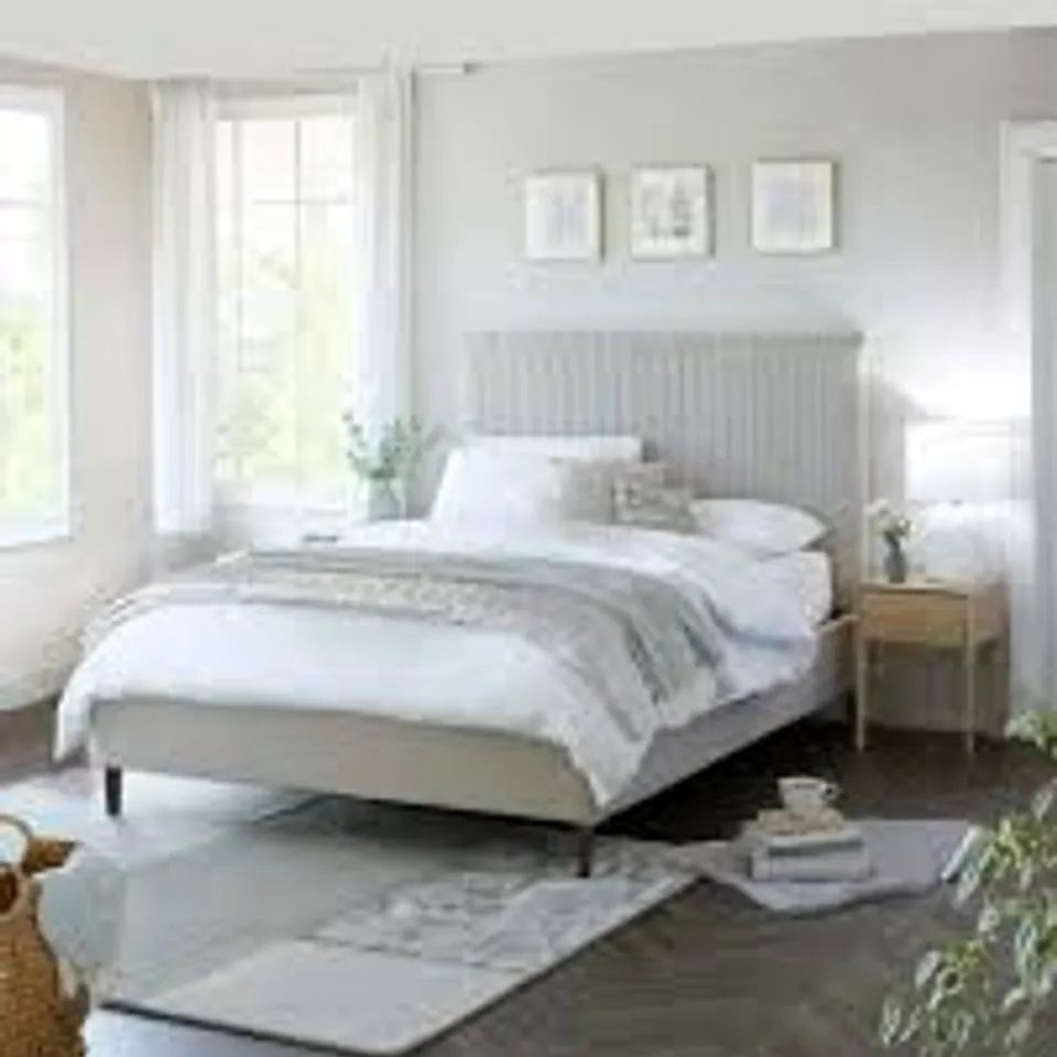 BOXED DANETTI AVERY KING SIZE BED - CREAM SOFT MELANGE FABRIC (3 BOXES)