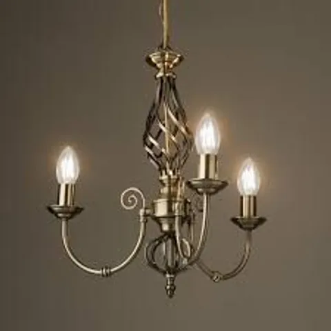 BOXED CURLEY 3-LIGHT ANTIQUE BRASS TRADITIONAL TWIST CANDLE CANDELABRA (1 BOX)