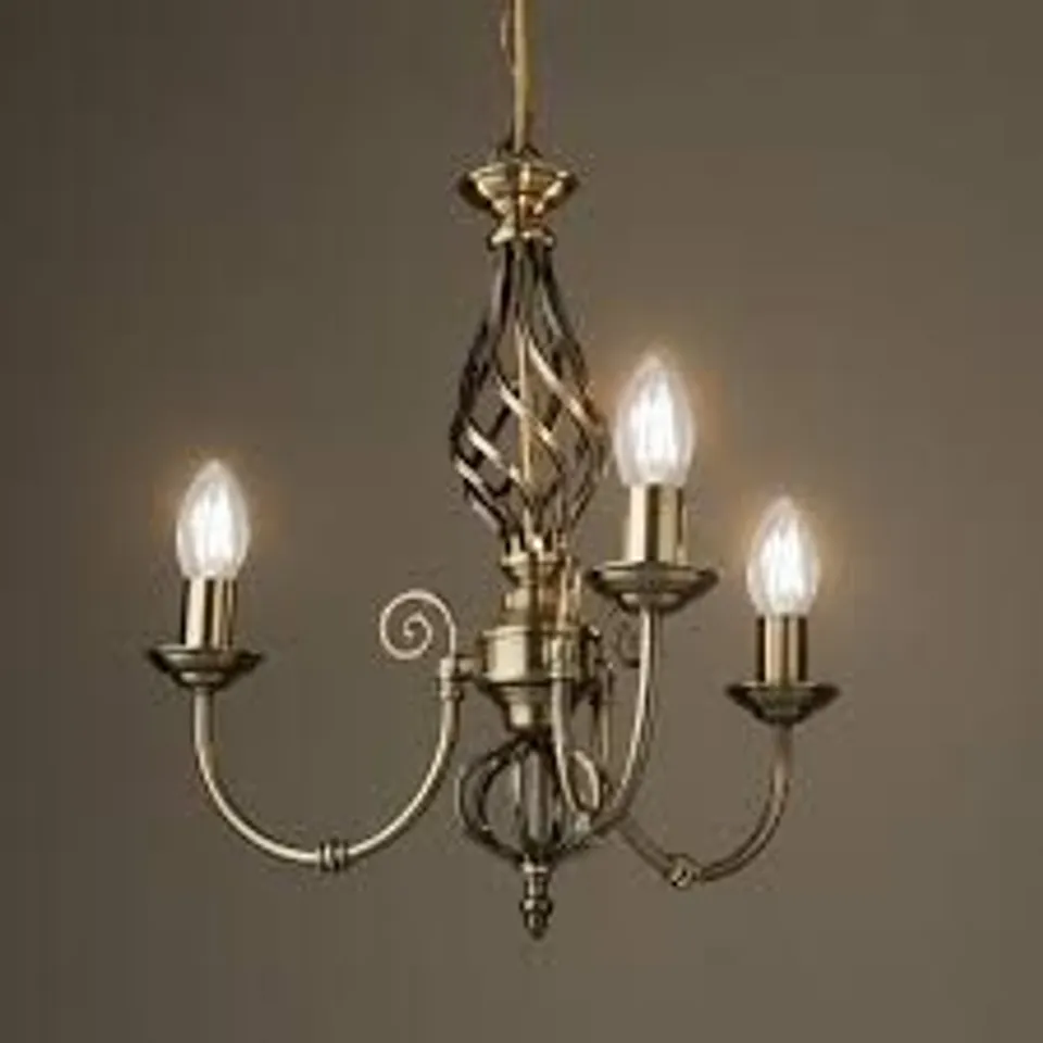 BOXED CURLEY 3-LIGHT ANTIQUE BRASS TRADITIONAL TWIST CANDLE CANDELABRA (1 BOX)