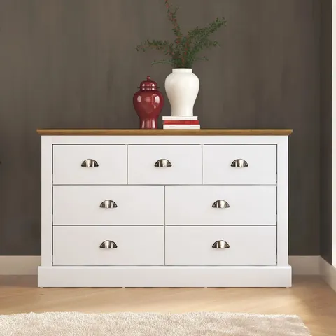 BOXED SUFY WIDE 7 DRAWERS MULTI CHEST - WHITE