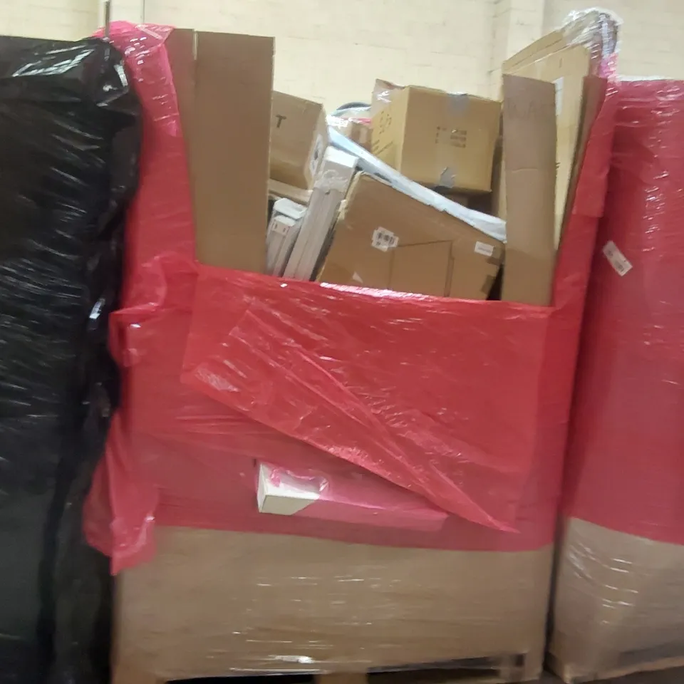 PALLET OF ASSORTED ITEMS INCLUDING: BIDET TOILET SEAT, PUZZLE ACCESSORIES, BLINDS, MULTIFUNCTIONAL CRUTCH ECT