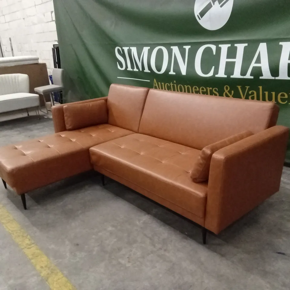 SELMA FAUX LEATHER CORNER SOFA BED - TAN