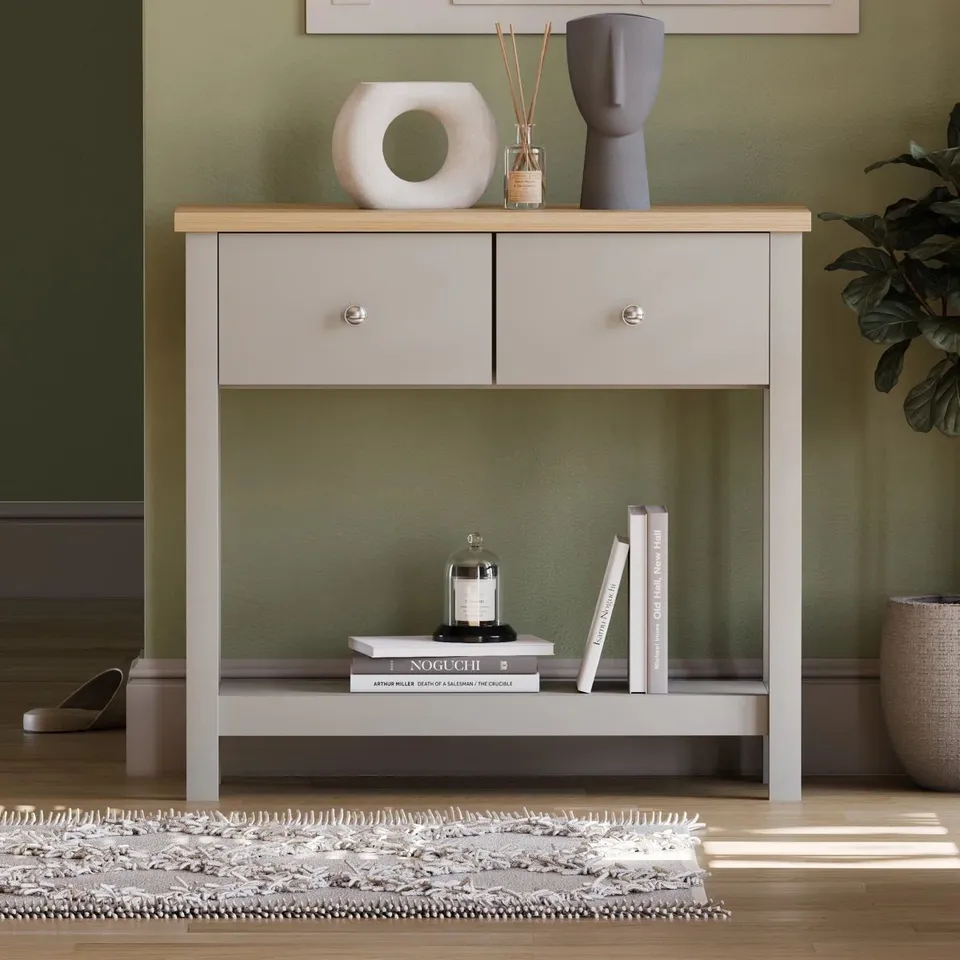 BOXED BEACSFIELD 2 DRAWER CONSOLE TABLE -GREY&OAK-