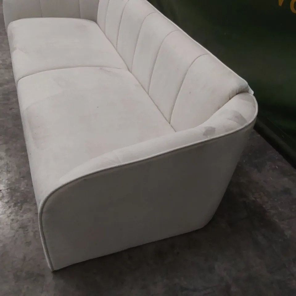 QUALITY DESIGNER 3 SEATER VELVET UPHOLSTERED CREAM SOFA