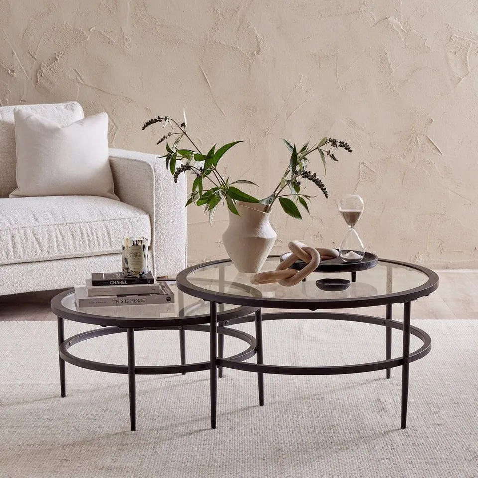 BOXED DUSK GLASS ROUND NESTING COFFEE TABLES (1 BOX)