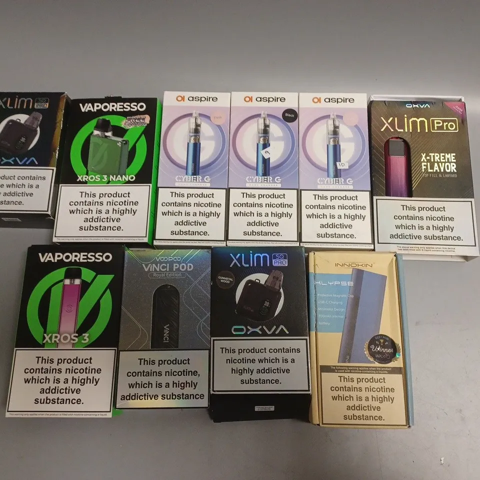 APPROXIMATELY 10 ASSORTED E-CIGARETTE PRODUCTS TO INCLUDE ASPIRE, OXVA, VOOPOO ETC 