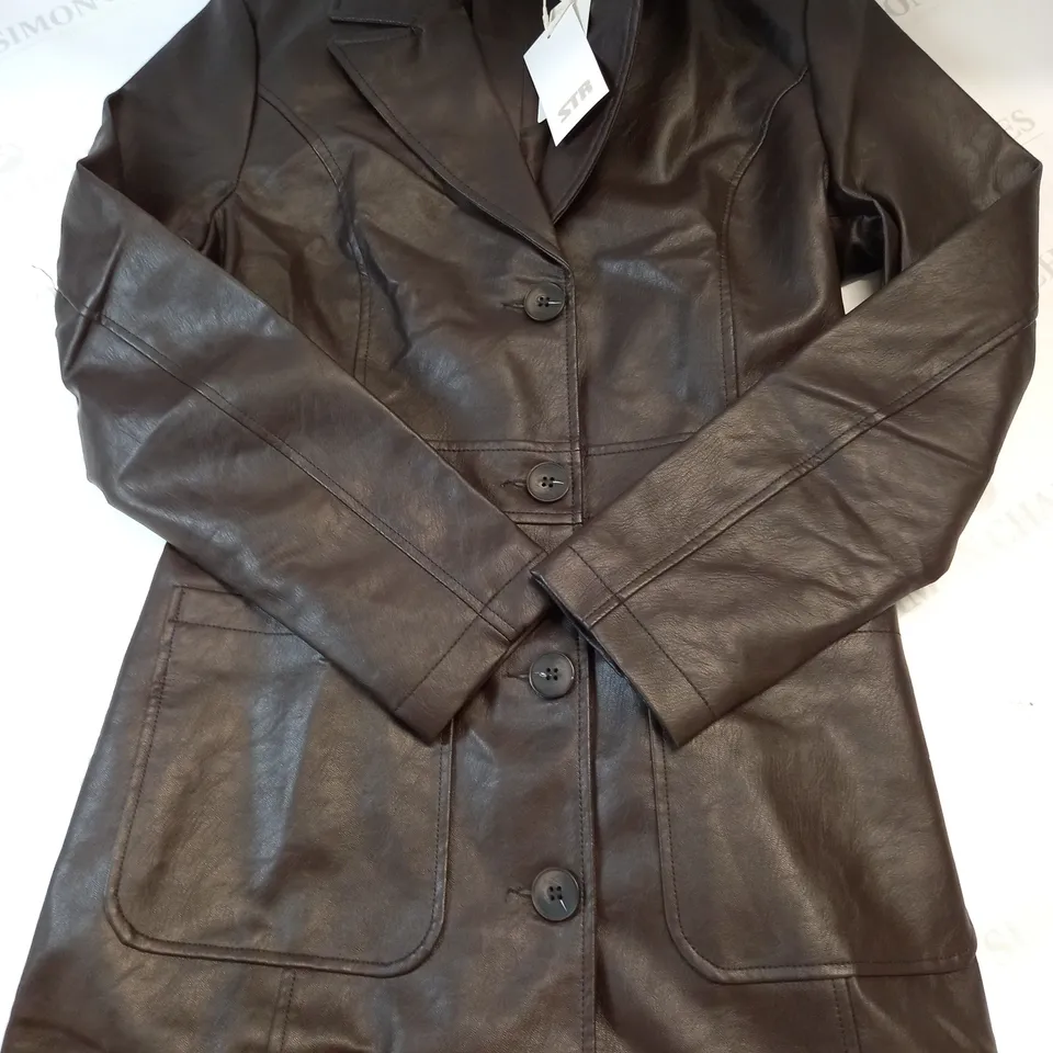 STR STRADIVARIUS FAUX LEATHER TRENCH COAT IN BROWN SIZE SMALL