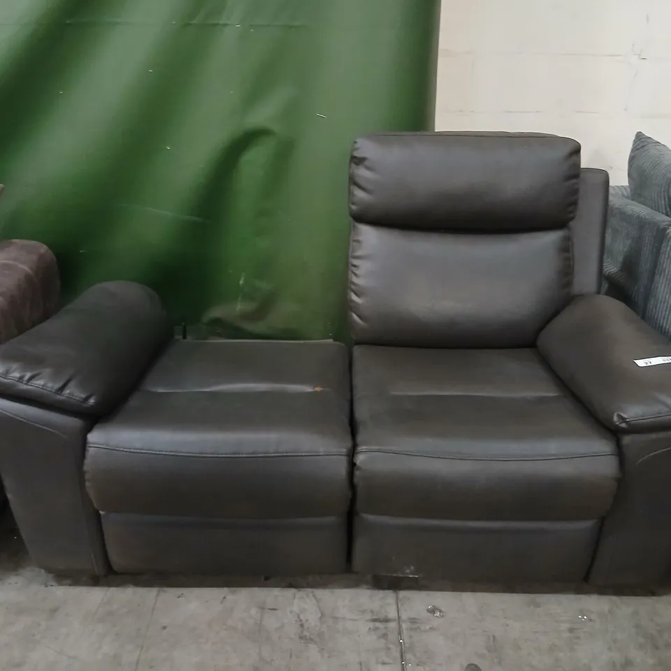 DESIGNER BROWN FAUX LEATHER MANUAL RECLINING TWO SEATER SOFA