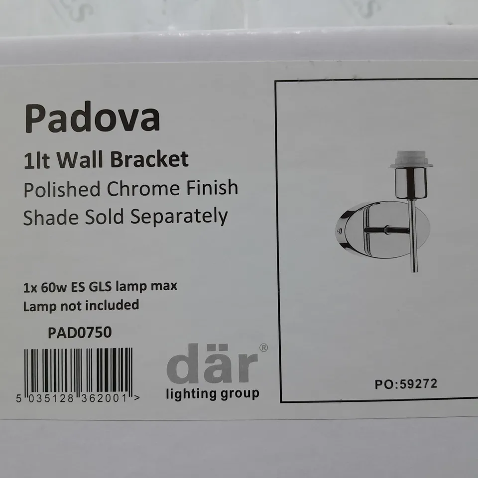 12 BOXED NEW DAR PADOVA 1IT WALL BRACKET POLISHED CHROME FINISH (SHADE SOLD SEPARATELY)